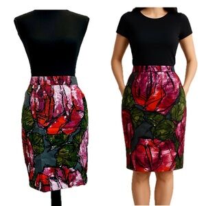 Trina Turk pink red floral flower print pencil skirt pockets Sz 4